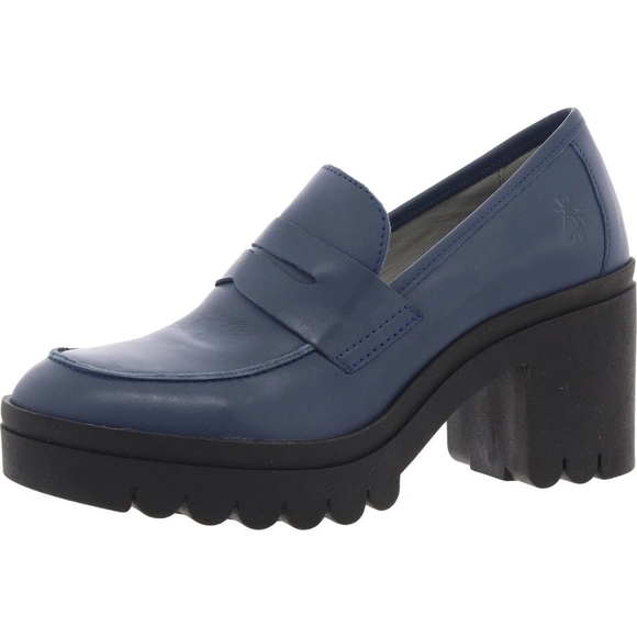 Fly London Shoes - Fly London Tokyo 803 Lugged Sole Leather Loafer Heels Dublin Denim Sz 39
